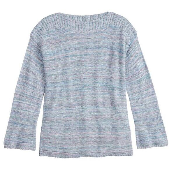 Croft & Barrow | Striped Boatneck Knit Sweater Flared Sleeves Medium Blue Pink - Picture 2 of 8